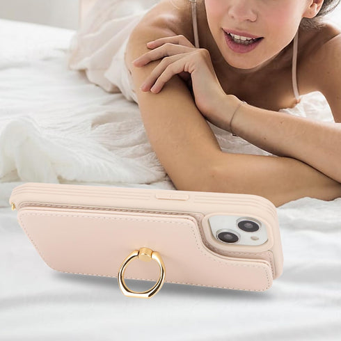 iPhone 14 Case with Card Holder for Women, Phone Case with Strap, Crossbody Lanyard, Ring Stand, Snap Clasp, Cute