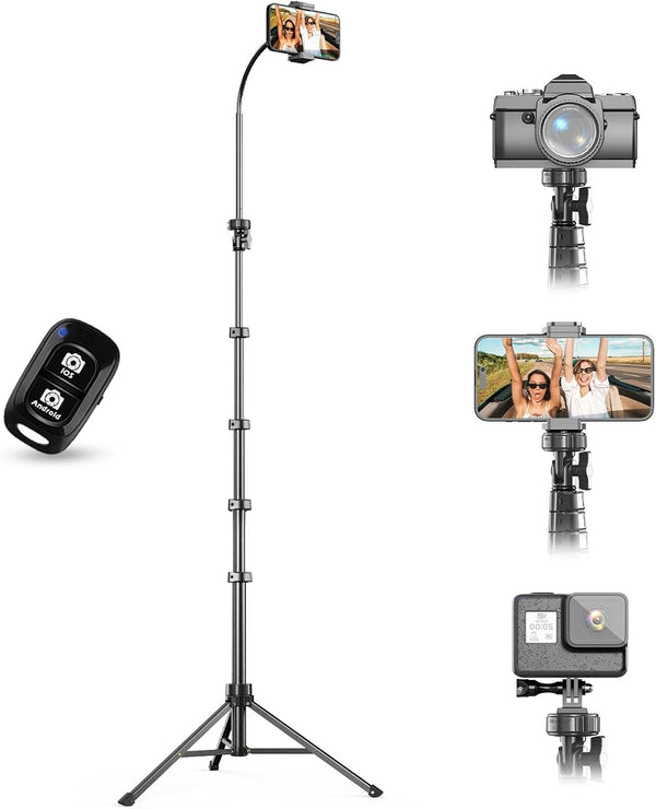 UBeesize 88’’ Flexible Phone Tripod with 14.95’’ Gooseneck, Remote and Phone Holder for iPhone Android, Black