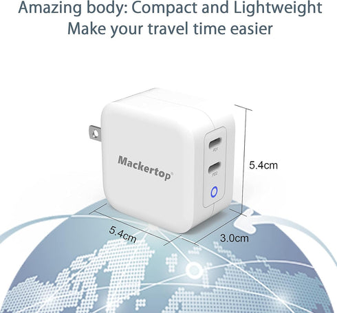 40W Dual-Port USB C Charger - Charge Two Devices Simultaneously, Compact and Safe for iPhone 14/13/12, iPad, Samsung