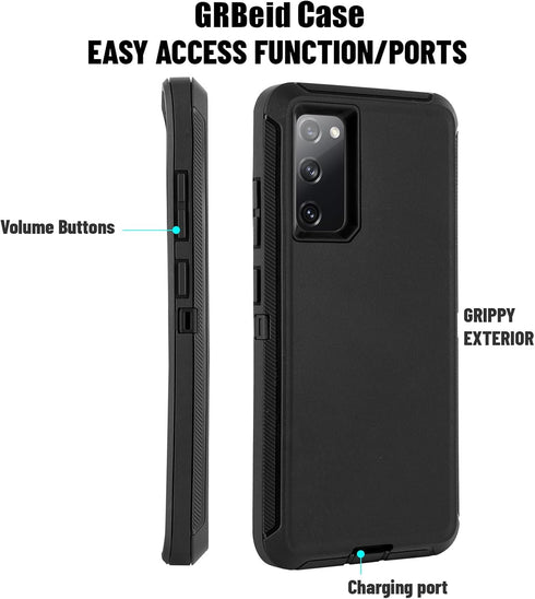 Samsung Galaxy S20 FE 5G Case (2020) - Heavy Duty Shockproof Drop-Proof Triple Layer Cover 6.5” (Black with Belt Clip)