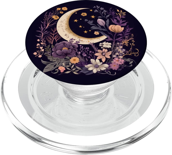 Boho Moon Phases Floral Aesthetic PopSockets PopGrip for MagSafe Chic