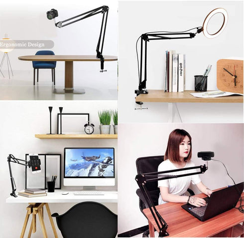 Overhead Tripod Mount for Camera Webcam Ring Light with Phone Holder and Ball Head