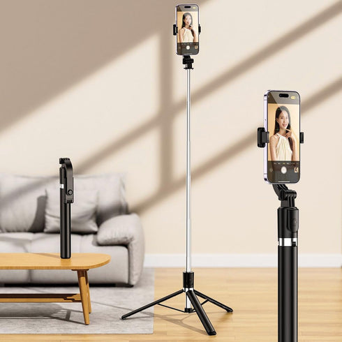 Tengsun 67 360 Phone Tripod & Selfie Stick Travel Tripod for iPhone Selfies, with Phone Holder Rotation Extendable