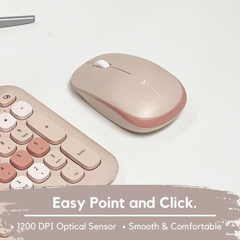 X9 Colorful Wireless Keyboard and Mouse Combo - 2.4Ghz - Cute Set for PC and Chrome (110 Keys, 18 Shortcuts, Brown)