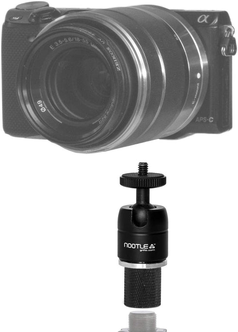 GRIFITI NOOTLE MUSIC MIC STAND ADAPTOR, 5/8” 27 Female to 1/4” 20 Male with Mini Ball Head for Cameras