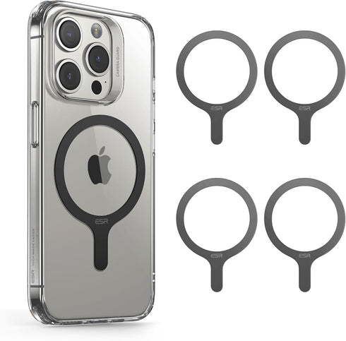 ESR MagSafe Sticker 360, 4 Pack Magnetic Ring for Wireless Charger Conversion Kit for iPhone 16/15/14/13/12/11, Galaxy