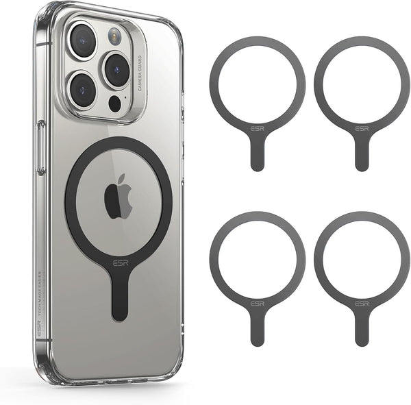 ESR MagSafe Sticker 360, 4 Pack Magnetic Ring for Wireless Charger Conversion Kit for iPhone 16/15/14/13/12/11, Galaxy