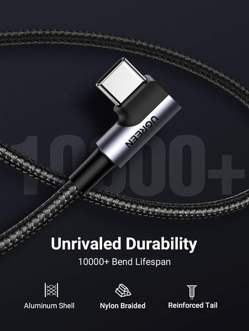 UGREEN 6.6FT Right Angle USB C Cable, USB A to USB C, 90 Degree Type C for iPhone 15, Galaxy S24, iPad Mini 6, Pixel 8.