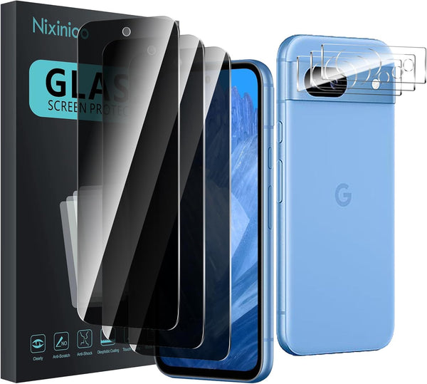 3 Pack Privacy Screen Protector for Google Pixel 8a with Camera Lens Protector, Anti Spy
