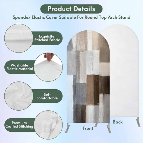 Jnbasdffb 6.6 Grey Brown Color Blocks Wedding Arch Cover, Stretchy Spandex Arch Backdrop Stand Covers FT, Abstract Oil
