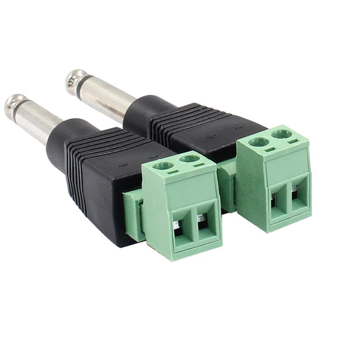 2 Pcs 6.35mm Replacement Repair Plug, Jack TS 2 Pole Mono Male Plug 1/4" 6.35mm Solderless Terminal for Speaker Cable