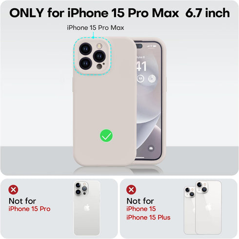 Vooii Compatible Case for iPhone 15 Pro Max, Premium Silicone with Camera Protection, Shockproof (Stone)
