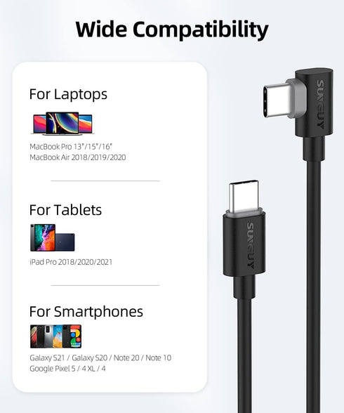 SUNGUY 3FT USB C to USB C Cable 2-Pack, 60W Right Angle Charging Cord for iPhone 15 Pro Max, Samsung Galaxy S23,