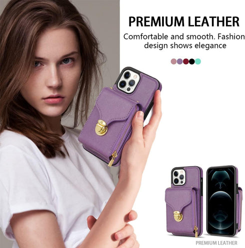Compatible with iPhone 11 Pro 5.8 Wallet Case, Crossbody Strap Leather Zipper Credit Card Holder Clasp Stand Cell