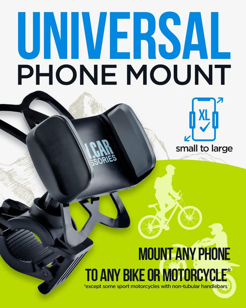 Bike & Motorcycle Phone Mount - for iPhone 14 Pro (13, 12, SE, Plus/Max), Galaxy s22 or Any Cell Phone - Universal Handlebar Holder for ATV, Bicycle & Motorbike. +100 to Safeness & Comfort