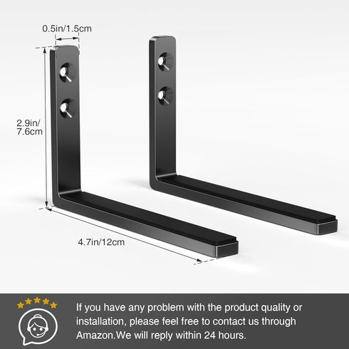 Soundbar Speaker Bracket Wall Mount, Aluminum Non-Slip Silicone Pad Black Universal Holder for Speakers Subwoofers