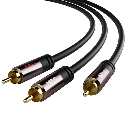 RCA Y-Adapter Splitter Cable, 75 Feet, 1 RCA Male to 2 RCA Male Stereo Audio Subwoofer Cable, 24K Gold Plated