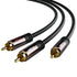 RCA Y-Adapter Splitter Cable, 75 Feet, 1 RCA Male to 2 RCA Male Stereo Audio Subwoofer Cable, 24K Gold Plated