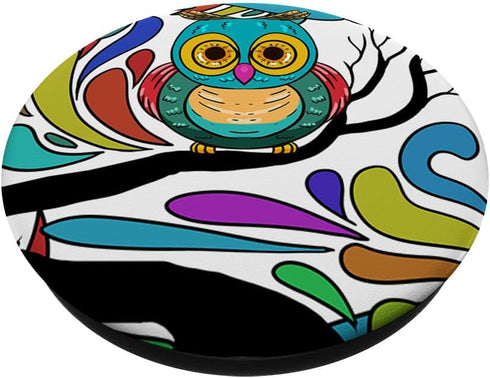 Colorful Owl Animal Nocturnal Bird Lover Gift, PopSockets Swappable PopGrip
