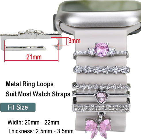 Watch Band Charms for Women - Decorative Rings Compatible with Apple Silicone Watch Bands, Metal Jewelry Accessories