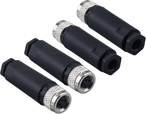 M8 4-Pin A Coding Female Circular Aviation Connector Plug, 8mm Waterproof Adapter, 4 Pack