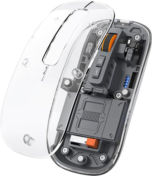 FMOUSE Sleek Transparent Magnetic Wireless Mouse - 3-Mode Connectivity (Dual Bluetooth + USB),
