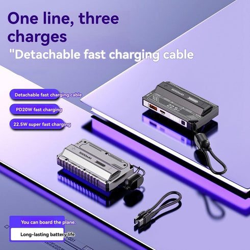 TKOWTB 21700 20W DIY Power Bank Case Detachable Cable PD Fast Charging No Battery Included Black