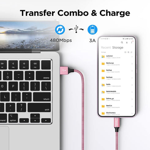 etguuds Pink USB C Cable 3.3ft Fast Charging, 2-Pack Braided USB to USB C Cable for Samsung Galaxy S23 S22 S21 S20