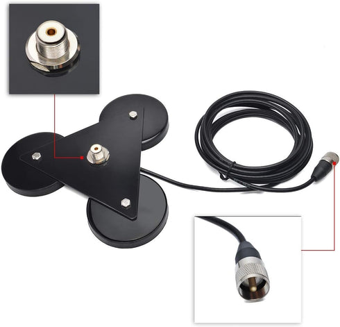 HYS Heavy Duty Mobile Car/Truck SO-239 Triangle Magnet Mount Base with 5M RG58 Coaxial Cable