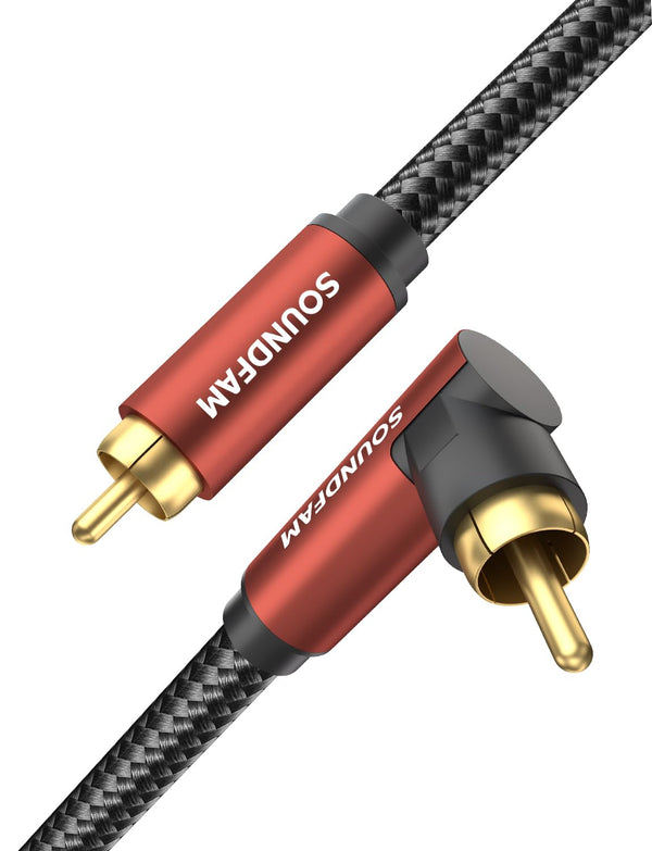 90 Degree RCA Cable, Right Angle Subwoofer Cable, 24K Gold Plated, Dual Shielded - 3.3ft/1M