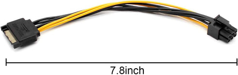 6 Pin to SATA Power Cable Adapter (PCIe to SATA 15 Pin), 20CM/8inch Graphics Video Card Power Cable