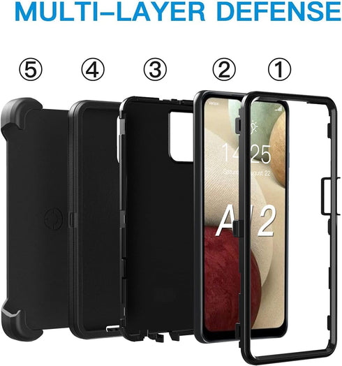 Heavy Duty Case for Samsung Galaxy A12, Shockproof, Dropproof, Dust-Proof with Clip (Black)