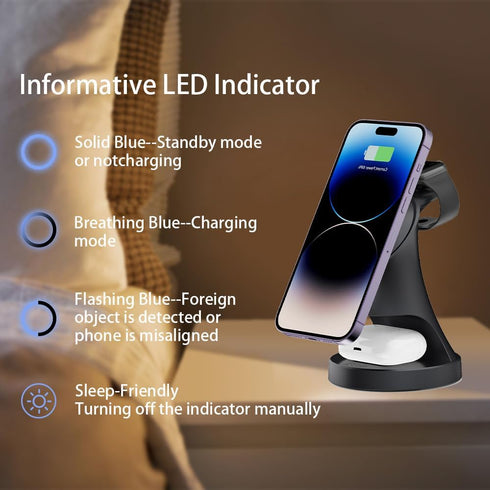 Wireless Charger, 3 in 1 Magnetic Wireless Charger Stand, Fast Dock for iPhone 16/15/14/13/12 Series, Apple Watch,