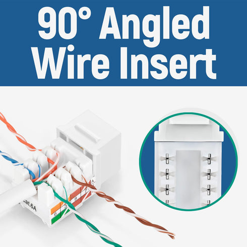 Everest Media Solutions 90° Angled CAT6A Keystone Jack, Slim Profile RJ45 Ethernet Connector, 20-Pack