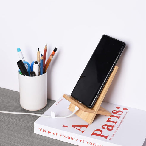 Japanese Style Mobile Stand, Bamboo Wood Cellphone Holder Desktop Organizer Charging Station for All Smartphones Tablets
