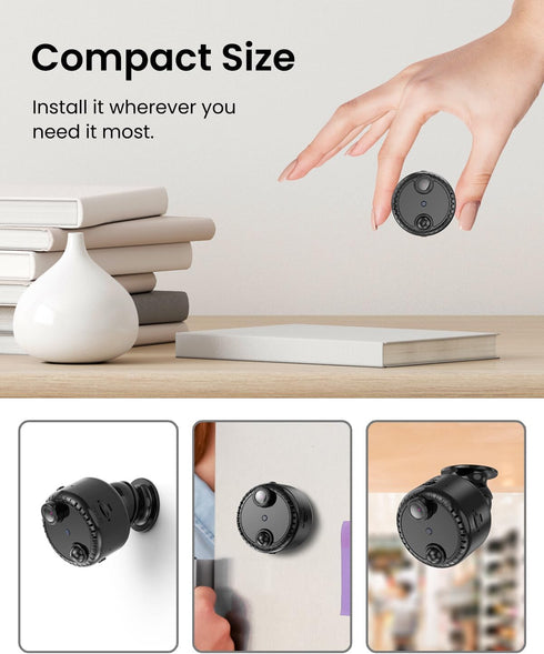 VIDCASTIVE 4K Mini WiFi Indoor Camera Wireless Nanny Cam with Night Vision, AI Motion Detection, Long Battery Life