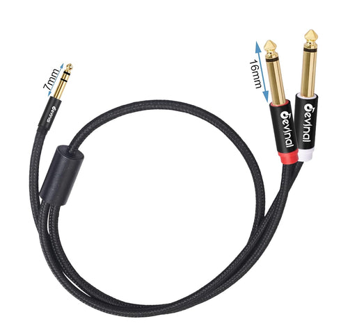 Devinal 3.5mm TRS to Dual 1/4" (6.35mm) TS Y-Cable, 1/8" to Two 6.35mm Mono Stereo Splitter Cord, 3FT