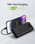 Portable Charger, 2-Pack 10000mAh Power Banks, 15W Fast Charging Battery Pack with Cords for iPhone, Galaxy, Pixel