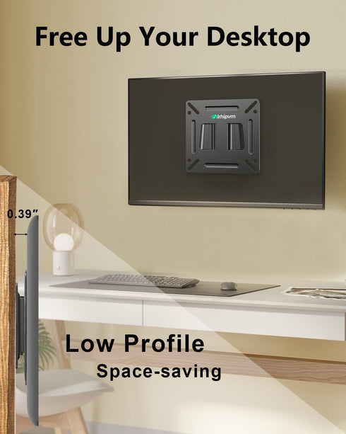 Monitor Wall Mount RV TV Mount for 14”-27” LED LCD Flat Screens, Small TV Mount for Computer Monitors, Camper TV Mount Low Profile Fixed with 100x100mm VESA Mount, Hold up 33lbs