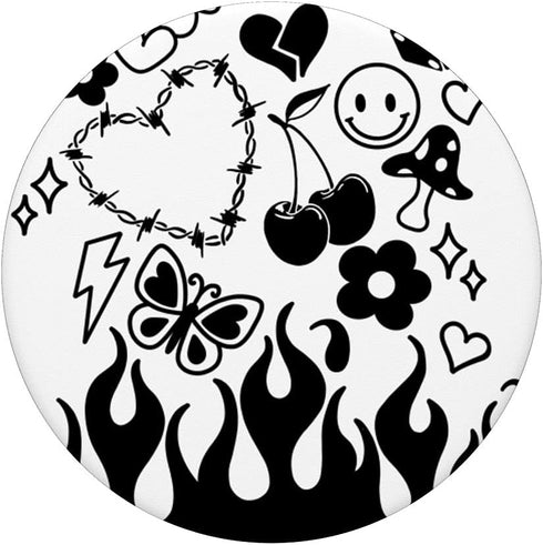 Graffiti Doodles Indie Aesthetic Drawing Daisy Smile Flames PopSockets Swappable PopGrip