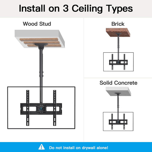 PERLESMITH Ceiling TV Mount for 26-65 inch Flat Screen Displays, Adjustable Ceiling Bracket Holds up to 110lbs