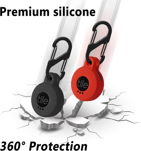 Geiomoo Silicone Cover for Tile Sticker 2022, Protective Case with Carabiner (2 Pack Red+Black)