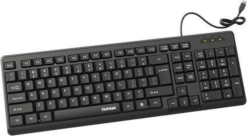 Hofotek Wired Computer Keyboard, Full Size USB Quiet Keyboard with Number Pad,Slim Compact Soft Basic Laptop Keyboard