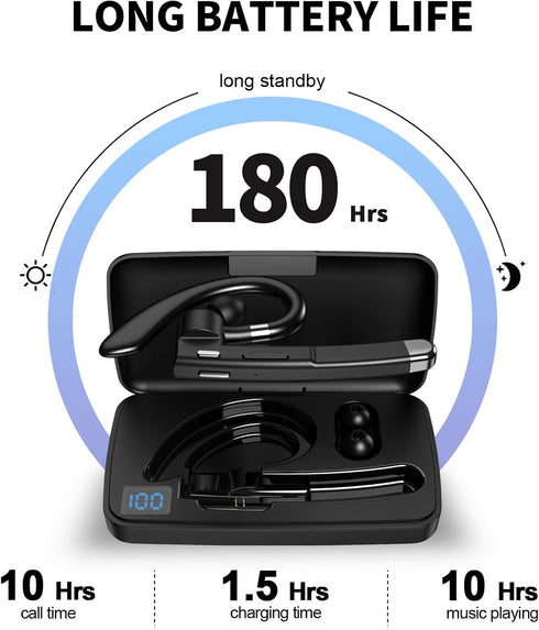 Bluetooth Headset,Wireless Bluetooth Earpiece with 500mAh Charging Case 80 Hours Talking Time,V5.1 Hands-Free Earphones with Built-in Mic for Driving/Office/Business, Compatible with IOS and Android