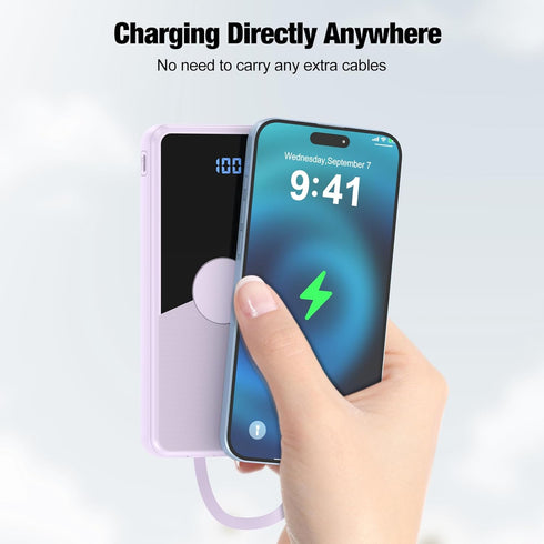 Portable Charger with Built-in Cables, High-Speed 10000mAh Power Bank, 5 Outputs, 3 Inputs for iPhone, Samsung