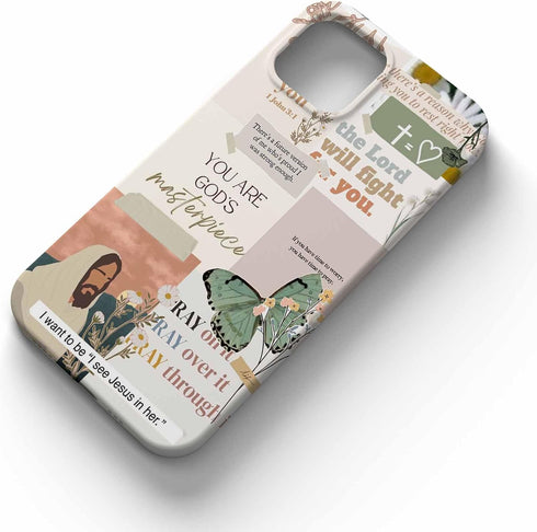 Jesus Flowers Case for iPhone 13,Christian Bible Verse Butterfly Collage Case for Men Women,Smooth Tough PC Full Cover Case for iPhone 13