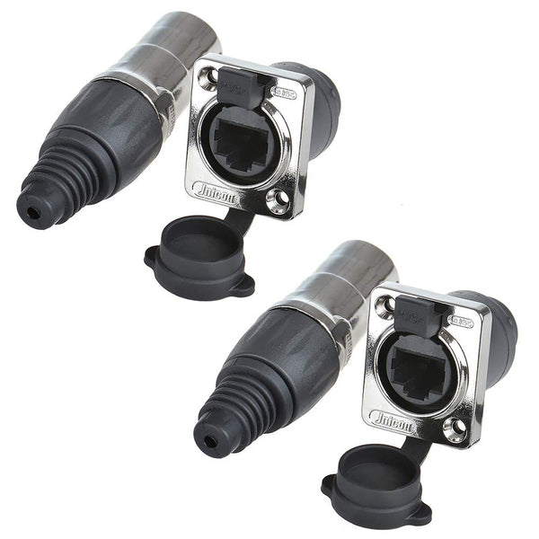Panel Mounting RJ45 IP65 Waterproof PCB Signal Connector Cat5/5e/6 8P8C Ethernet LAN Cable Connector (2PCS RJ45 + 2PCS