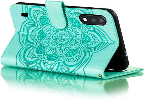 Samsung Galaxy A01 Case, Premium Flip Wallet PU Leather Cover with Mandala Embossed Kickstand Card Holder