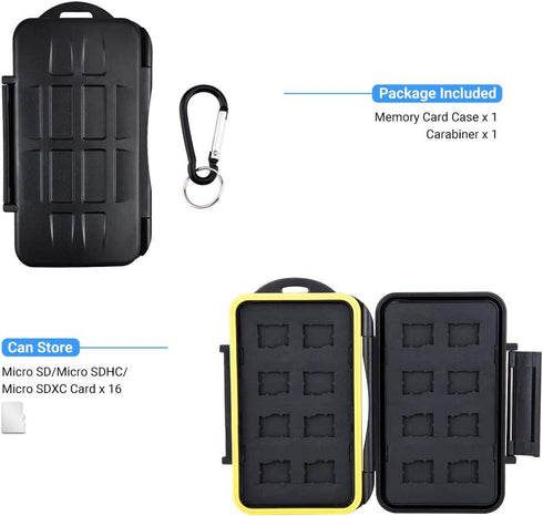 16 Slots Micro SD Card Holder, Micro SD Card Case Organizer with Carabiner, Water-Resistant