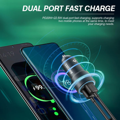 USB C Car Charger, 2 Pack PD 20W & QC 3.0 22.5W USB Fast Charger Plug, Mini Aluminum Alloy Cigarette Lighter Adapter,